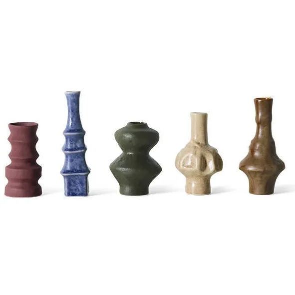 HKLIVING vaas multi aardewerk (set van 5) roze/blauw/bruin/groen/beige