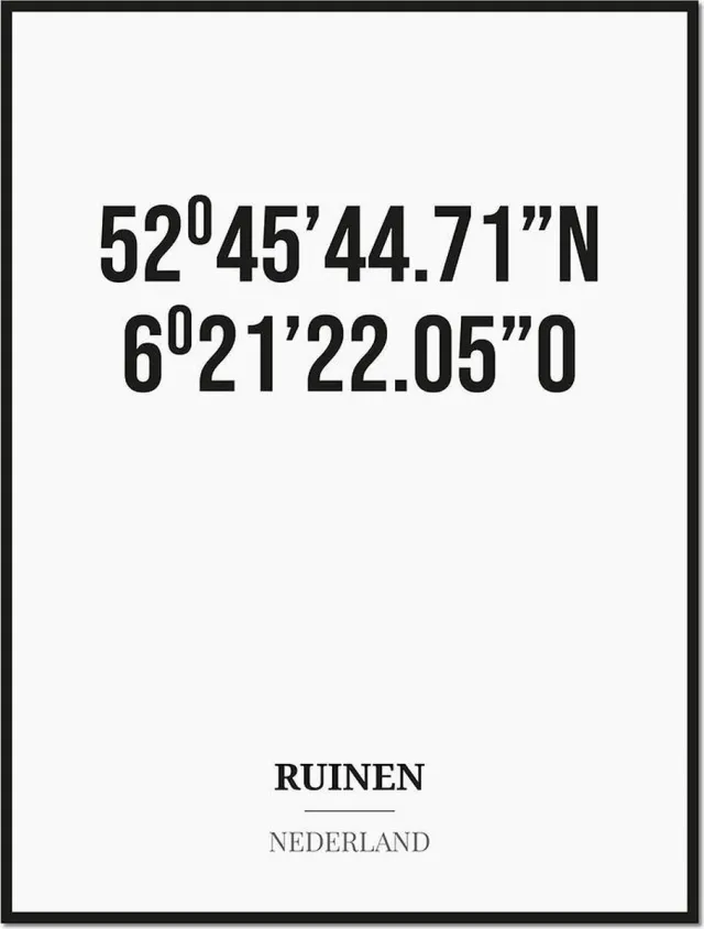 Studio216 Poster/kaart RUINEN met coördinaten zwart, wit