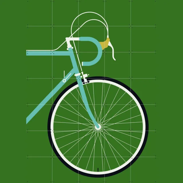 IXXI Racing Bike Blue Front, Bo Lundberg - 100 x 140 cm - Grote wanddecoratie en posters - Digitale Kunst, Minimalisme, Geometrische Kunst, Vintage Blauw