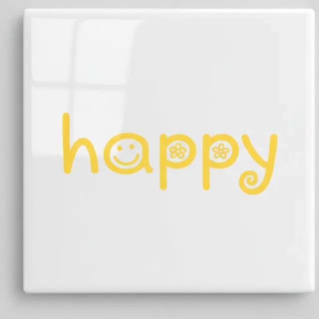 Nevolis “Happy” Gele Aesthetic Tegel 15×15 cm – Schattige Positieve Quote Keramische Wanddecoratie & Cadeau Multi Color
