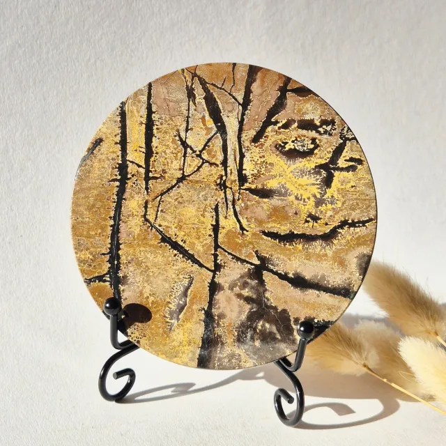 Moonlight Gemstones Picture Jasper Schijf op Metalen Standaard – ca. 10 cm #3 Meerkleurig