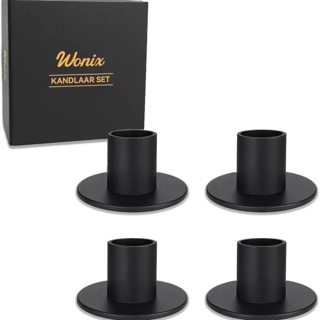 Wonix Kandelaars - 4 stuks - Φ2.5 cm - Kaarsenhouders - Kaarsenstandaard - Kaarsenonderzetter - Woonaccessoires - Decoratieve accessoires - ijzer - Zwart - Theelichthouder - Kaarsen plank