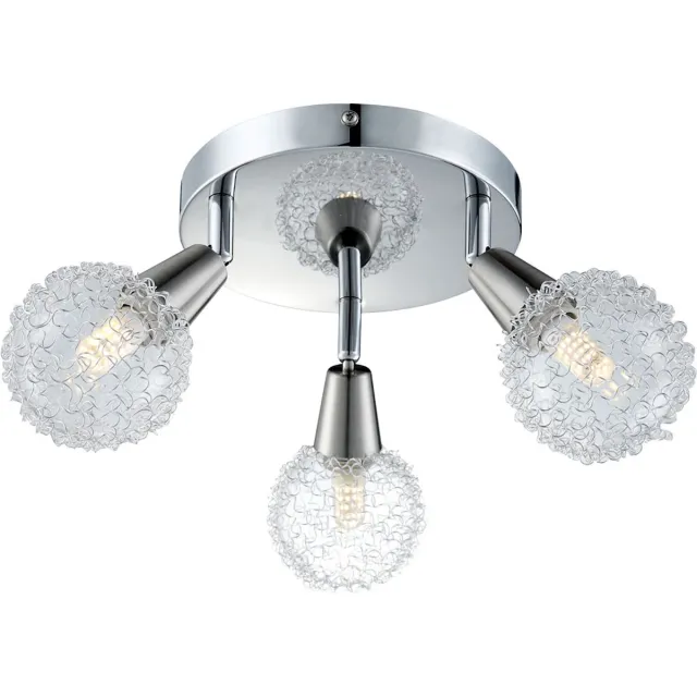 Globo Plafondlamp chroom helder eetkamer design lamp Spotrondell ALU bal gaas plafondlamp woonkamer, beweegbare spots, 3x E14 LED 3W 300lm, 18 cm zilver