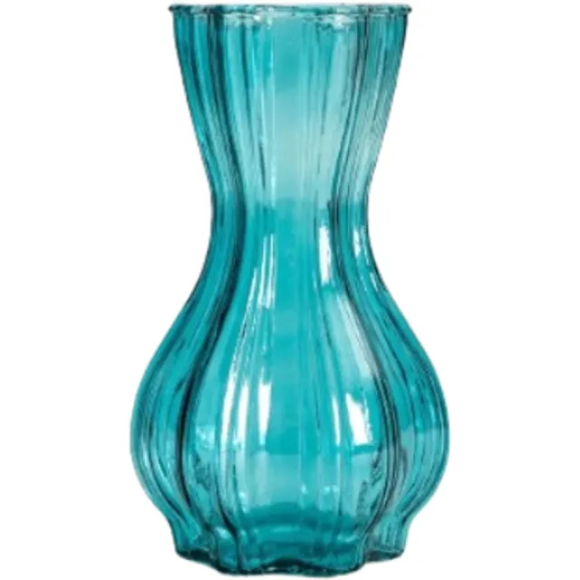 Homla Vaas - Bloemenvaas - Glazen Vaas - Decoratieve Bloemenvaas met Golvende Rand - Moderne Design Vaas voor Verse & Droogbloemen - 13 x 25 cm - Turquoise