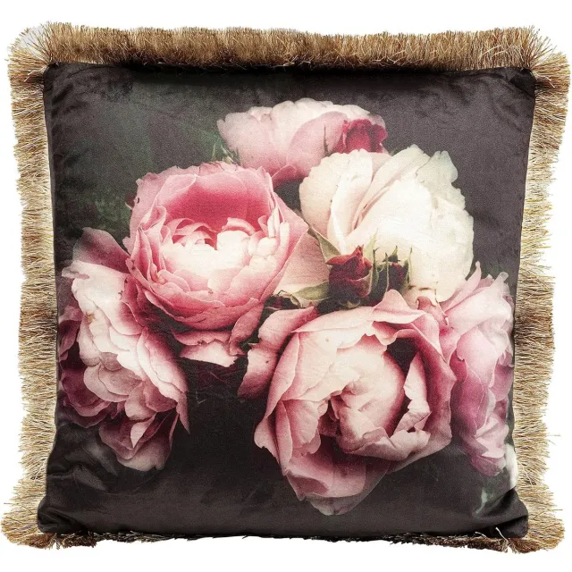 Unyqoos Stijlvol vierkant sierkussen met romantische bloemenprint en franjes, Veelkleurig, Vierkant, Polyester, 45x45
