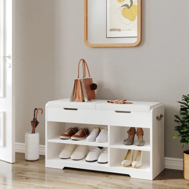 Happiq Schoenenbank schoenenrek - Voor woonkamer hal slaapkamer - Multifunctioneel - Wit White