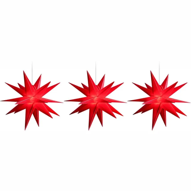 Novaliv 3x Kerstster verlichte opvouwbare ster 55cm decoratieve sterren ROOD hoogwaardige kunststof ster voor gloeilamp met TIMERFUNCTIE 3D ster 18-puntige verlichte sterren kerstverlichting winterverlichting