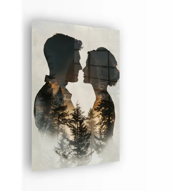 Indoorart Glasschilderij Tijdloze Liefde 40x60 CM - Afbeelding op plexiglas - Inclusief montagemateriaal wit, bruin, geel, zwart