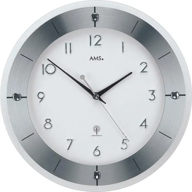 AMS W9448 – Wandklok, Quartz – Glas – Aluminium – Ø31 cm – Zilver/wit - gewoon uurwerk
