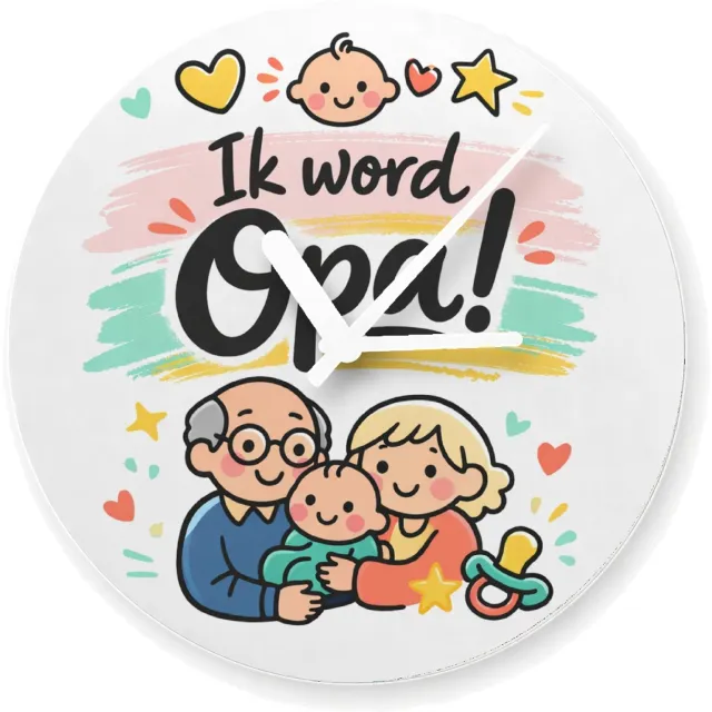 Mr Cadeautjes Glazen klok Ø 20 - design Een liefdevolle familiebekendmaking met dezelfde zachte past | cadeau Wit