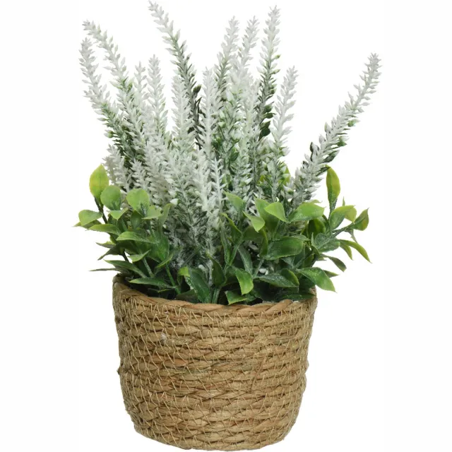 Everlands Lavendel - kunstplant in plantenmand - wit - D12 x H26 cm