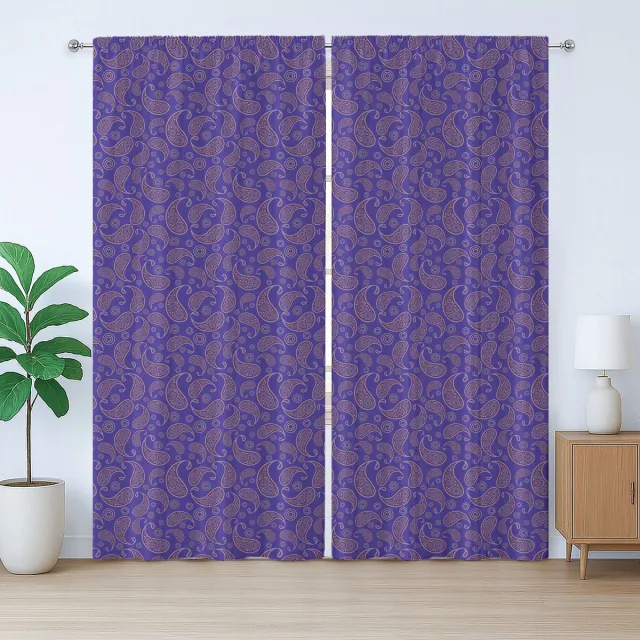 ABAKUHAUS Paisley Rustiek Gordijn, Oosterse Druppels Cultuur, met Bandjes voor de Woonkamer met Lussen en Haken, 280 x 175 cm, Blauw Violet Paars