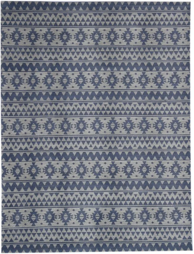 Padiro elegant platgeweven vloerkleed 80 x 150 cm - lichtblauw - vintage patroon - voor binnen en buiten - voor vloerverwarming - van polyester