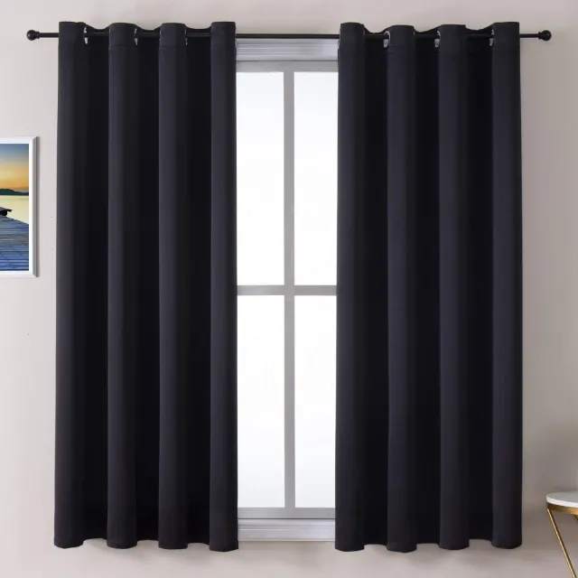 Geweo Verduisterend Gordijn Kant en Klaar met Plooiband - 132 *160 cm- Zwart - Raamdecoratie - 2stuks