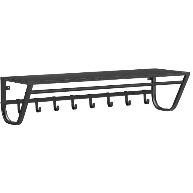 Acaza Kapstok - Wandkapstok - Kapstok Hangend - 90 x 30 x 20 cm - 8 Haken met Plank en Kledingstang - Zwart