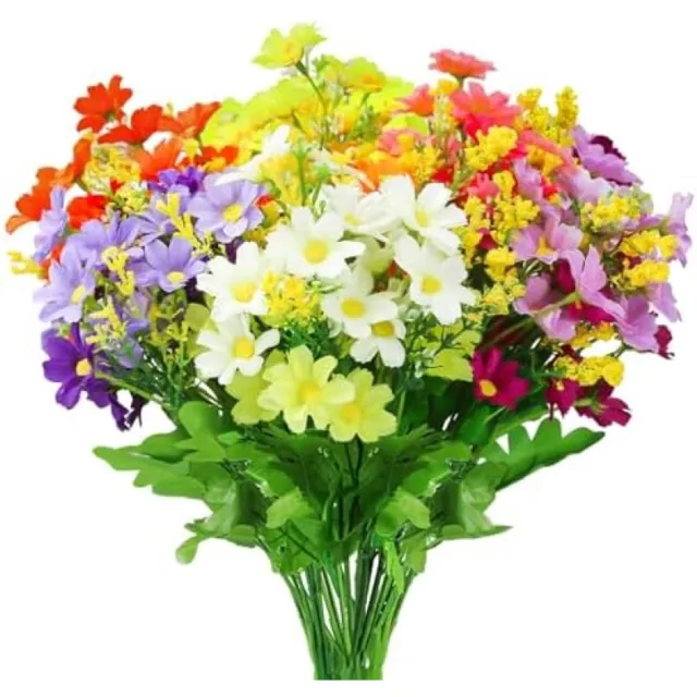 PromoHome Kunstmatige Madeliefjes Set - 6 Bundels Zijden Bloemen met 6 Kleuren - UV-Bestendige Kunstbloemen voor Binnen en Buiten - Decoratieve Bloemen voor Vazen, Tuinen en Graven Geel