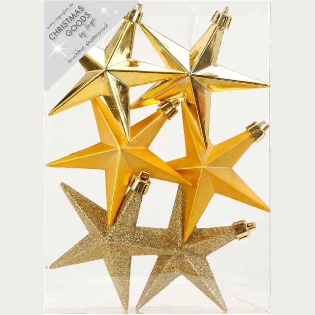 Inge-glas Kerstshangers 6x sterren goud 10 cm - lichtgewicht - breukbestendig - feestelijk Goudkleurig