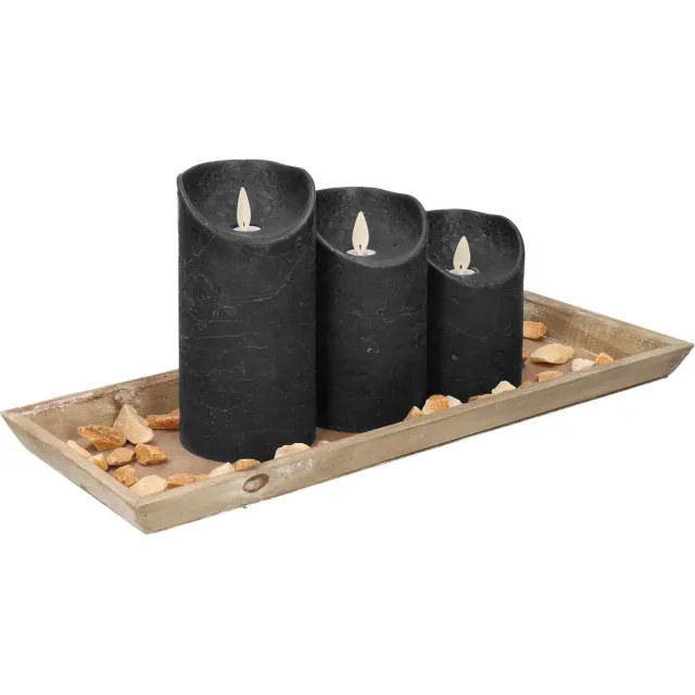 Anna's Collection Dienblad met steentjes en LED kaarsen - zwart - L39 x B15 cm