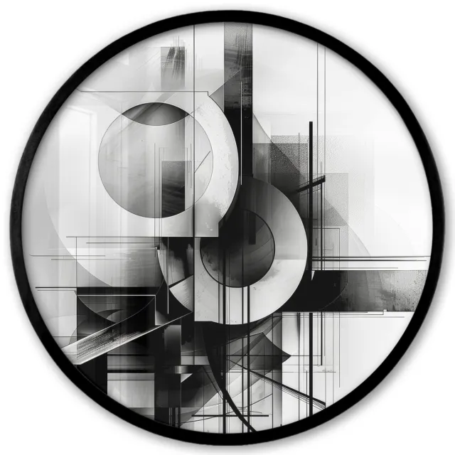 FrameYourWall Poster in lijst Rond - Fotolijst 40x40 cm - Posters - Abstract - Kunst - Modern - Zwart wit - Ronde posterlijst zwart - Decoratie - Wanddecoratie woonkamer - Muurdecoratie slaapkamer