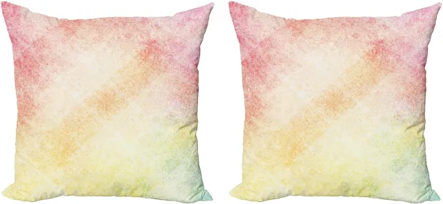 ABAKUHAUS Perzikkleurige decoratieve kussenhoezen 2-pack – 50x50 cm – Dubbelzijdig bedrukt – Roze/Oranje/Geel