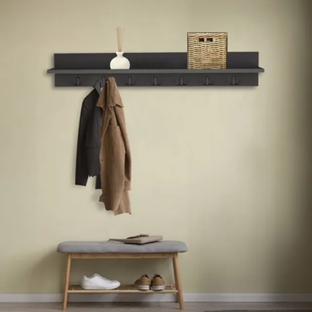 Bino Wandkapstok - Wandplank - 14 Haken - Antraciet - 106 cm