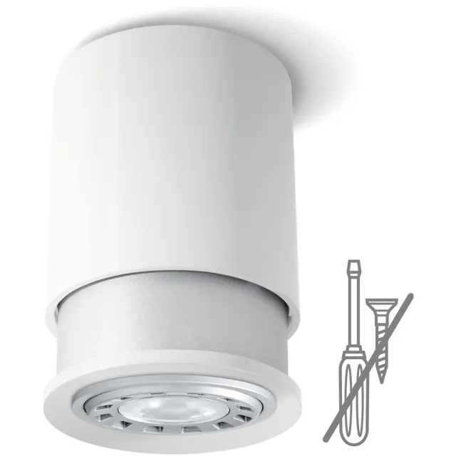 Twister Lighting Classic spot plafondlamp GU10 zonder boren, voor bestaande plafondhaak, wit/zilver