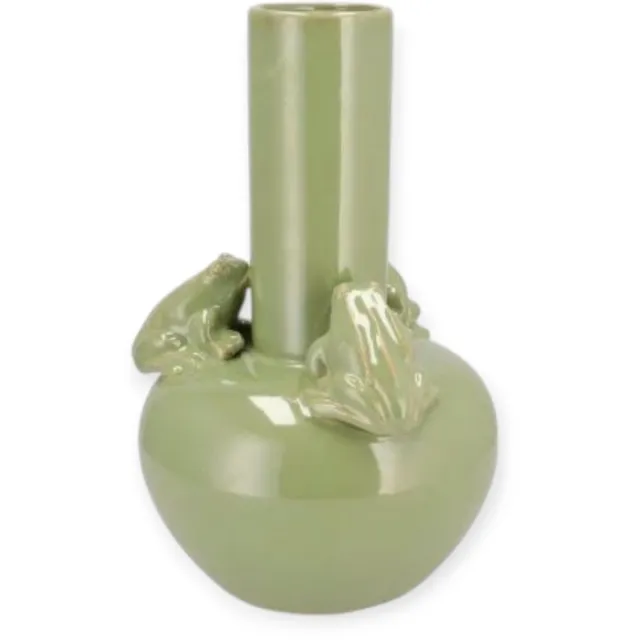 DK design Daan kromhout - Vaas - Bloemenvaas - Frog - Kikkers - Keramiek - Pistache Groen - 14x19cm