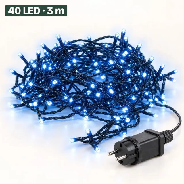 Levano Kerstverlichting Buiten 40 LED 3 m Blauw - Lichtsnoer voor Binnen en Buiten - Kerstlampjes met Stekker - Kerstboomverlichting - Lichtslinger - Kerstlichtjes - Lichtketting - Kerstversiering - Timer - Lichtfuncties - Geheugen