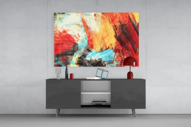 Insigne Art Glasschilderij Abstract - Moderne kunst - Wanddecoratie - Kleurrijk - 90x60 cm