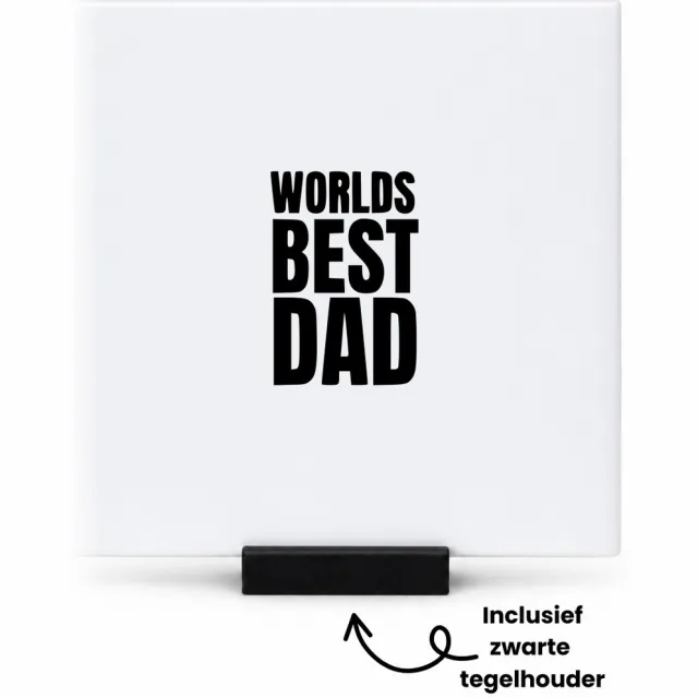 Hacebo Werelds beste vader tegeltje met tegelhouder - Vader - Familie - tegeltjes met tekst - Vaderdag - papa - Cadeau - spreuktegels - 10.8x10.8 CM Wit