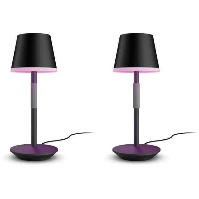 Philips Hue Go met 2 Tafellamp (Zwart) - Wit en Gekleurd Licht - Hue White and Color Ambiance