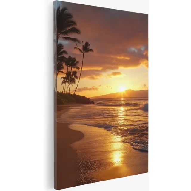 Saammp Canvas Schilderij - Strand Met Palmbomen - Zee - 40x50 - Foto op canvas - Wanddecoratie - muurdecoratie Woonkamer - Slaapkamer decoratie - Canvas Print Multicolor
