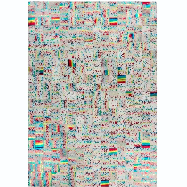 Padiro design laagpolig vloerkleed 200 x 290 cm - lichtbeige - industrieel abstract ontwerp - voor vloerverwarming - van leer en vilt