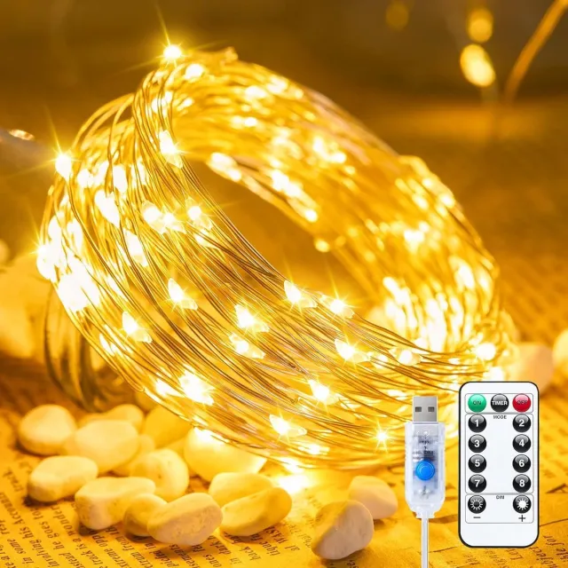 Fairy Lights , 10 meter lange 100 LED USB-plug-in lichtsnoer met afstandsbediening en timer, waterdicht, 8 standen, geschikt voor slaapkamer, binnen, krans, doe-het-zelf, feest, bruiloft, kerst, vakantiedecoratie