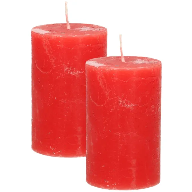 Atmosphera Stompkaars/cilinderkaars - 2x - rood - 5 x 8 cm - klein rustiek model