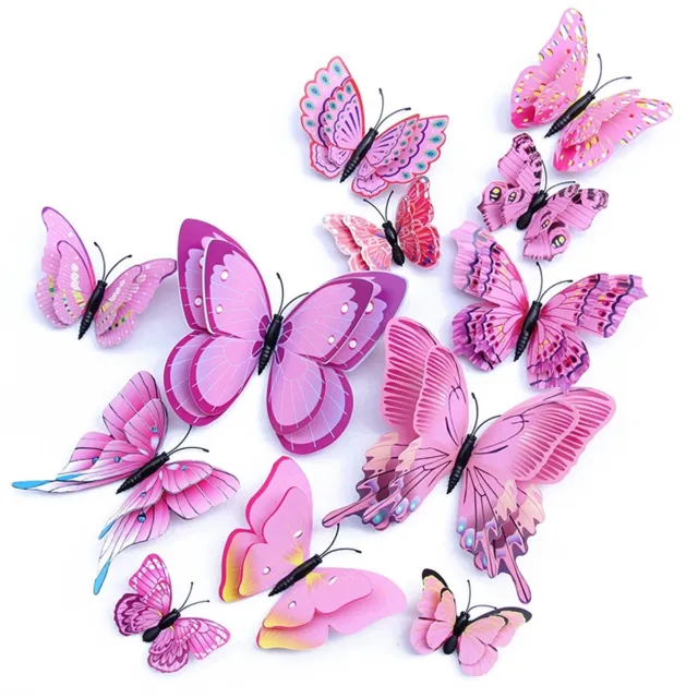longziming 3D Vlinder Wanddecoratie - 3D Muurstickers Vlinders - Wandkunst Set - Verstelbare Vouwbare Vleugels - Magnetische En Zelfklevende Bevestiging - Veelzijdige Decoratie Voor Feesten En Kamers - 24 Stuks Paars