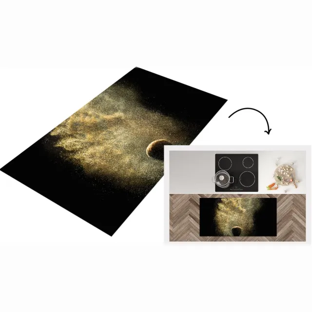 KitchenYeah Keukenloper - Loper keuken - Goud poeder op een zwarte achtergrond - Keukenloper vinyl Multicolor