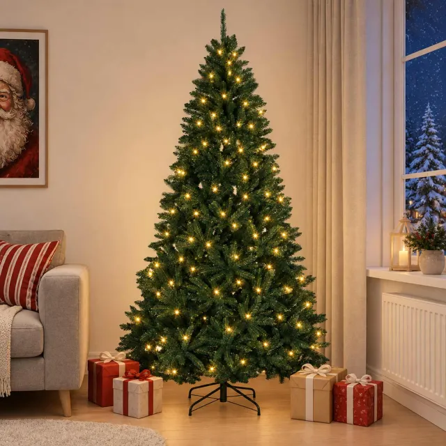 vidaXL Scharnierende kunstkerstboom donkergroen 270 cm 300 LED's groen