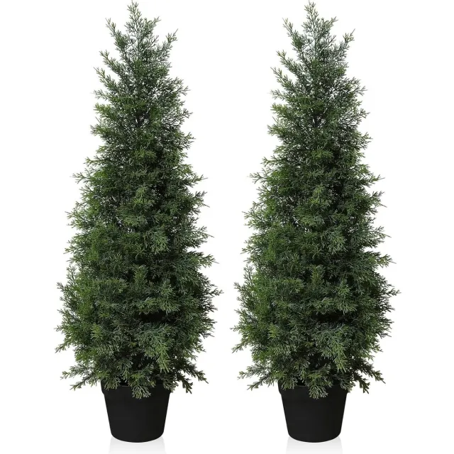 FOPAMTRI Kunstplant Ceder Kunstmatig 90 cm Kunstplanten in Pot, Conifeer Kunstmatig Buiten UV-beschermd voor Thuis Woonkamer Tuin Veranda Decoratie (Pak van 2) groen
