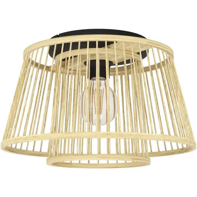 EGLO Hykeham Plafondlamp - E27 - Ø 38 cm - Staal|Bamboe - Zwart|Bruin Zwart;Lichtbruin;