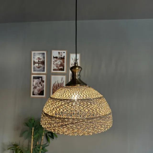 Bamyum Yimpi hanglamp Ø30 cm, hanglamp vintage, industrieel van stof E27, woonkamerlamp hangend, eettafel, keukenlamp beige