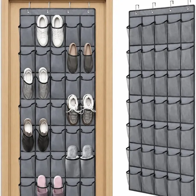 Huttutu Organizer - Over de Deur Schoenenorganizer - 35 Mesh Vakken - Ademend - 67x172 cm - Met 4 RVS Haken - Grijs - 1 stuk