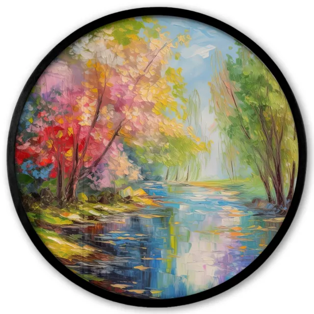 FrameYourWall Poster in lijst Rond - Fotolijst 40x40 cm - Posters - Olieverf - Landschap - Natuur - Kleurrijk - Ronde posterlijst zwart - Decoratie - Wanddecoratie woonkamer - Muurdecoratie slaapkamer Olieverf - Natuur