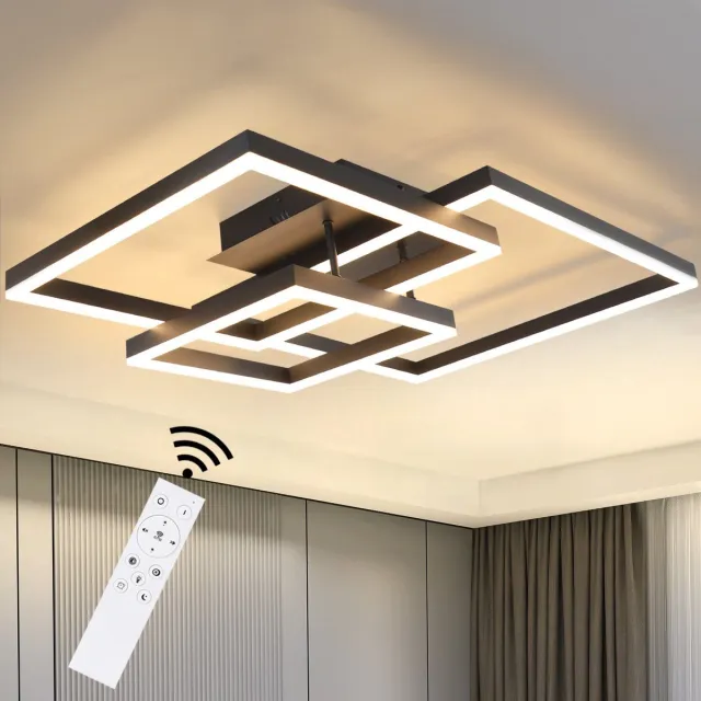 NETTLIFE LED Plafondlamp - Dimbaar - zwart - modern woonkamerlamp met afstandsbediening - vierkant slaapkamerlamp van metaal 82CM - voor eetkamer | keuken