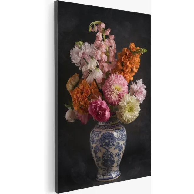 Saammp Canvas Schilderij - Kleurrijke Rozen in Klassieke vaas - bloemen - Natuur - 50x70 - Foto op canvas - Wanddecoratie - Muurdecoratie Woonkamer - Kantoor Decoratie Multicolor