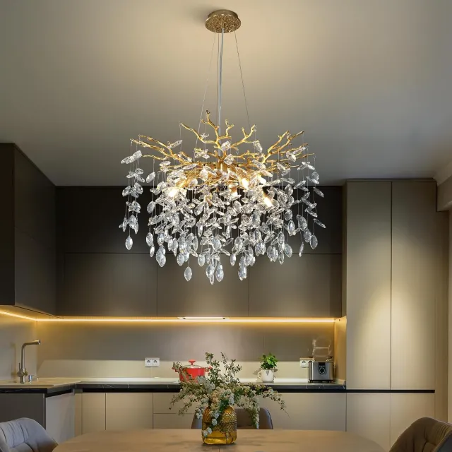 YUYI Kroonluchter K9 kristal regendruppel Ø60 cm goud boomtak 8 G9 fittingen woonkamer en slaapkamer