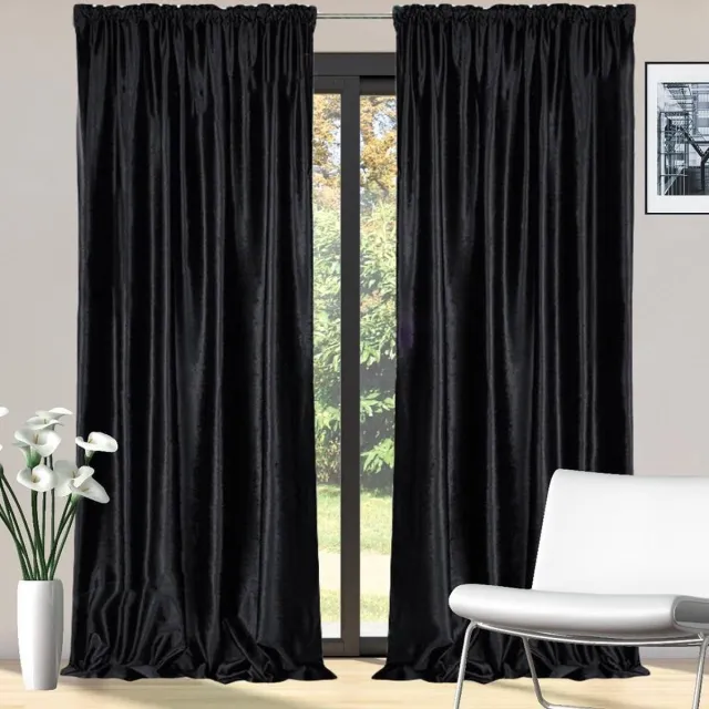 Glow Thuis Kant en klaar 80% Verduisterend Gordijn - Hoge kwaliteit Fluweel – Zwart kleur Curtains - Gordijn met Plooiband ( Inclusief haken )- 140x250 cm - 1 Stuk