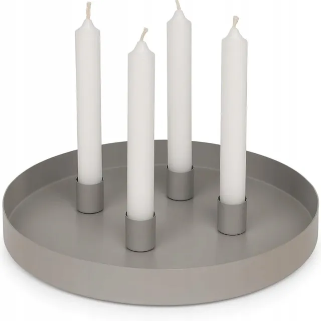 Inna (SklepikNaMedal) Decoratieve Metalen Ronde Schaal 25cm Grijs - Stijlvolle Kaarsenhouder