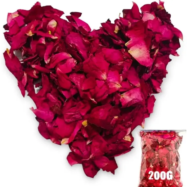 Tovbmup Bruiloftsbloemconfetti - 200 g - 100% bloemblaadjes - Natuurlijke gedroogde rozenblaadjes - Biologische confettirozen - Geschikt voor verjaardagen, aanzoeken, feesten en vieringen - Milieuvriendelijk en biologisch afbreekbaar rood
