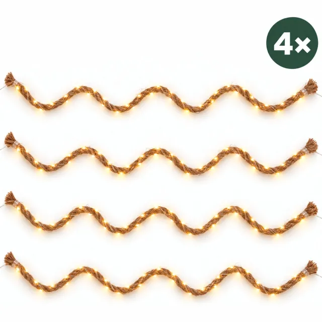 Levano Kerstverlichting op Batterij Set van 4 - 300 cm - Lichtsnoer - Kerstboomverlichting - Kerstlampjes - LED Verlichting - Lichtslinger - Jute Touw - Sfeerverlichting Binnen - Sfeerlampjes - LED Slinger - Lichtketting - Touwverlichting